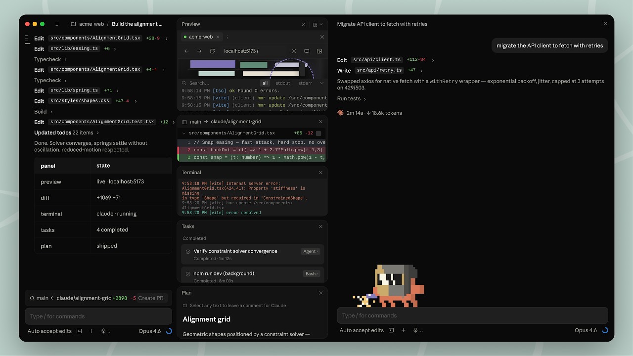 Claude desktop interface showing multiple agent work sessions.